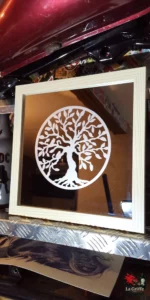 Miroir motif arbre de vie gravé par micro-sablage